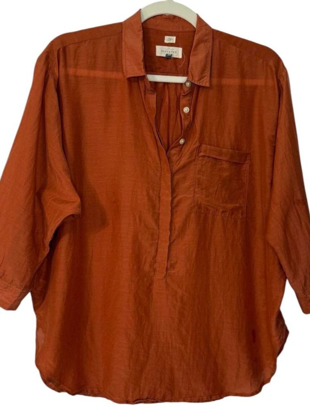 Loft Cotton And Silk Blend Softened Orange Blouse Size Medium